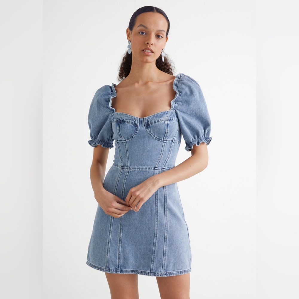 & Other Stories Puff Sleeve Denim Mini Dress